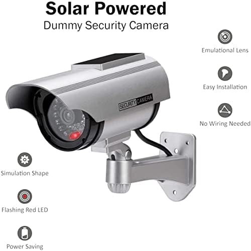 Preziouz מצלמות אבטחה מזויפות המופעלות על ידי סולארי, מצלמת אבטחת דמה של כדור, מצלמת מעקב מדומה עם מדבקות
