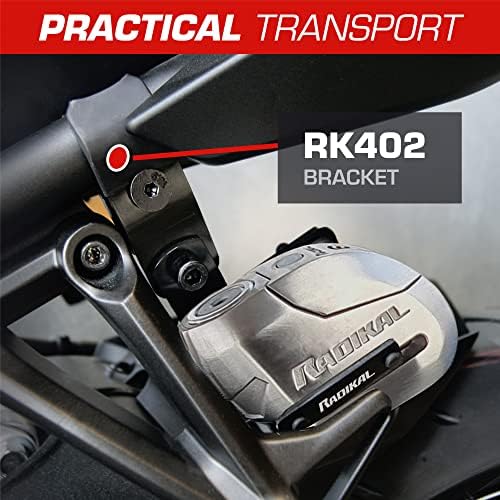 Radikal RK14S+RK402 מאושר על אופנוע מנעול דיסק אזעקה עם סוגר הובלה, נעילה כפולה של נירוסטה מוקשה,