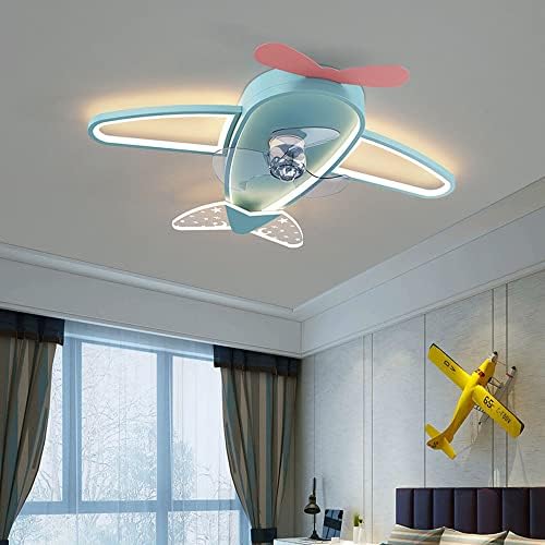 MXYSP LED 49W לילדים חדר חדר סומק מאוורר תקרה עם אורות למטוס תקרת נמוך מאוורר תקרת תקרה עם אורות
