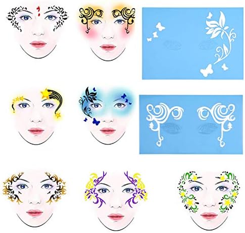 מדבקות שבלונות של צבע פנים, 7 סגנונות ניתנים לשימוש חוזר של DIY פנים איפור איפור סטנסיל ציור
