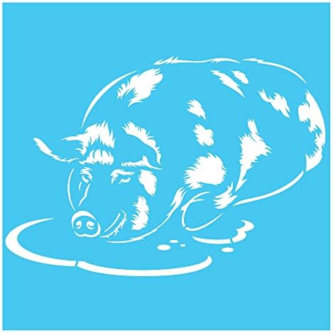 חזיר ושלולית - חוות סטנסיל הטוב ביותר ויניל גדול שבלונות לציור על עץ, בד, קיר, וכו'.חומר צבע כחול