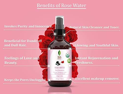 מים ורדים אורגניים, משרד החקלאות האמריקאי מוסמך 4 עוז- טהור &מגבר; טבעי, מרענן תרסיס מים ורדים / טיפוח