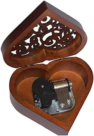 FNLY עתיק עתיק קופסה מוזיקלית מעץ, קופסה מוזיקלית של Edelweiss, עם תנועת ציפוי כסף פנימה, בצורת לב