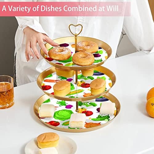סט דוכני עוגות 3 חלקים, ירקות בריאים טריים מחזיק קאפקייקס מפלסטיק ממתקים קינוח קינוח תצוגה לעמוד לחתונה