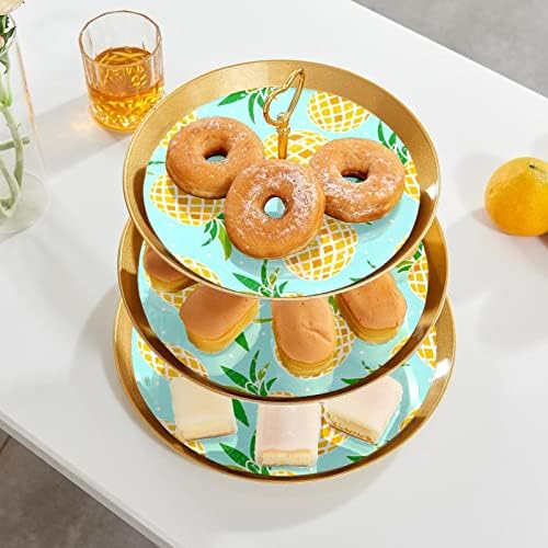 עוגת דוכן, מסיבת עוגת דוכן, עוגת מייצג קינוח שולחן, חלקה צהוב אננס כחול דפוס