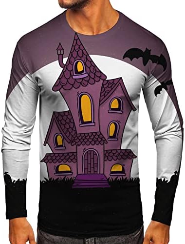 חולצות טריקו של Zddo Halloween לגברים, המסיבה מזדמנת הדפסת בית רדוף שרוול ארוך שרוול ארוך גרפיקה דקה מתאימה