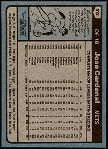 1980 Topps 512 חוסה קרדנל ניו יורק מטס NM/MT Mets