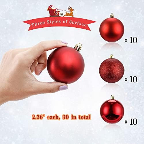 Lessmo 30 pcs 2.36 אינץ 'כדורי חג מולד אדומים לקשירת עץ חג המולד, קישוטים לעץ חג מולד אטום אטום, כדורי