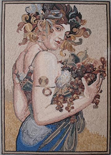 אישה יפה בעבודת יד מלאכת שיש פסיפס אמנות 125 איקס 90 ס מ - 49 איקס 35 אינץ רצפה &מגבר; קיר אריחי
