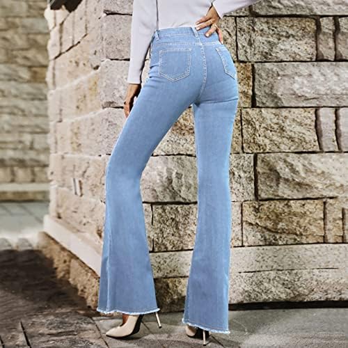 מכנסי ג'ינס של Bootcut של נשים עלייה לנשים קרועות ג'ינס מתלקחות לנשים במצוקה מכנסי רגל רחבים במצוקה