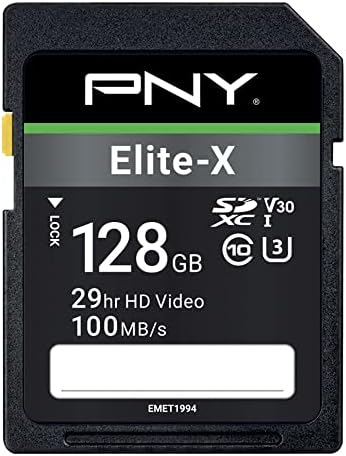 PNY 128GB Elite-X Class 10 U3 V30 SDXC כרטיס זיכרון פלאש-100MB/S, Class 10, U3, V30, 4K UHD, Full