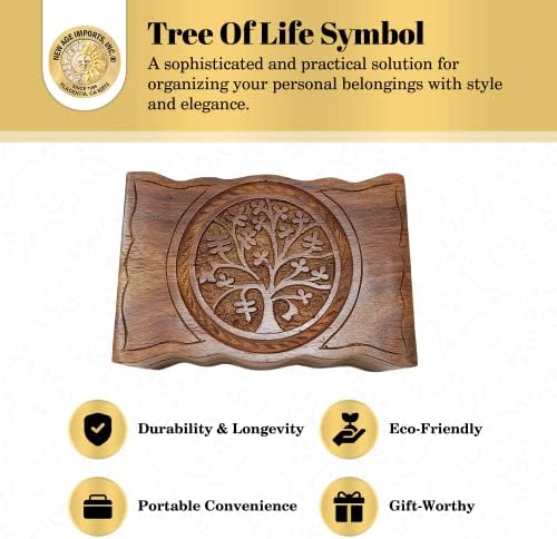 New Ege Igen Support, Inc. רעיונות למתנה ~ עץ החיים מגולף קופסת עץ בעבודת יד 4 אינץ 'על 6 אינץ' ~ אידיאלי לאחסון