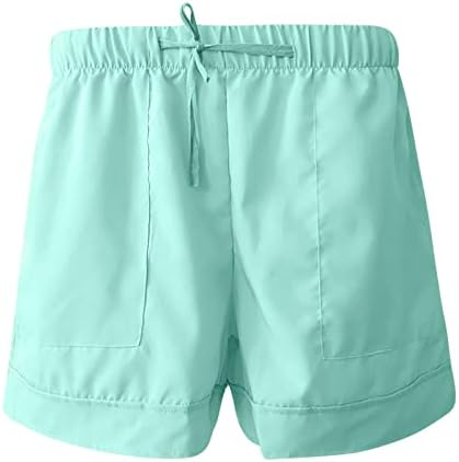 מכנסיים קצרים מזדמנים של Fannyouth צבע אחיד עם מותניים אלסטיים שרוך כיסים קיץ חוף קלים מכנסי טרקלין קצרים