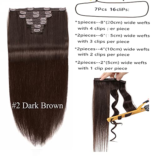חום כהה תוספות שיער שיער טבעי אמיתי 120 גרם 7 יחידות תוספות שיער אדם אמיתי לנשים משיי ישר עבה שיער טבעי