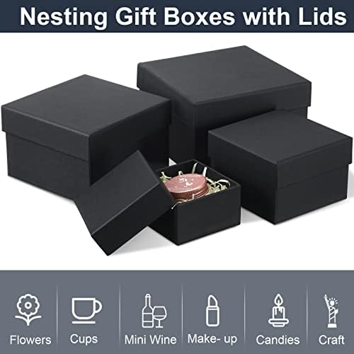 12 יחידות כיכר קופסות מתנה עם מכסים אריזת מתנה 4 מגוון גדלים קינון קופסות מתנה עם מכסים עבור מתנות קופסות מתנות