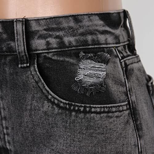 מכנסיים של Miashui Jean לנשים פעמון תחתון מכנסיים חור כפתור ג'ינס כפתור כיס אלסטי ג'ינס ג'ינס מכנסי מטען עבור