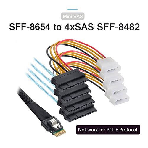 Cy Slimline Cable SAS 4.0 SFF-8654 4I 38 סיבוב מארח ל -4 SAS 29 PIN SFF-8482 יעד כבל פשיטת דיסק קשיח