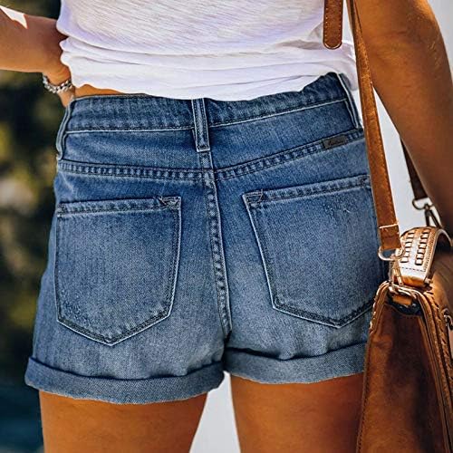 קיץ לנשים אמצע עליית מכנסיים קצרים נמתחים קרועים ג'יין מכנסיים קצרים במצוקה מזדמנת מכנסיים קצרים טרנדיים