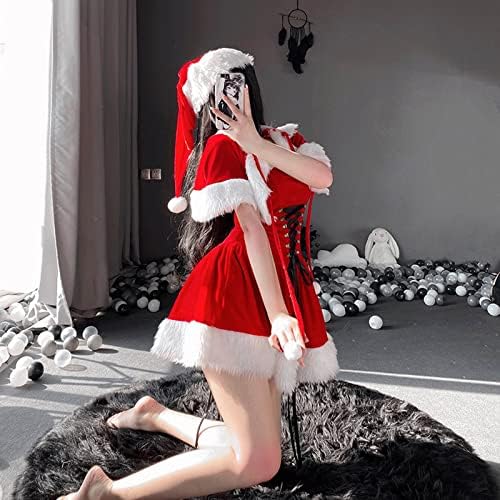 שמלת חג המולד לנשים גברת סנטה קלאוס תלבושות קטיפה סקסי שמלת חג המולד פסטיבל מסיבת לילה מועדון קוספליי