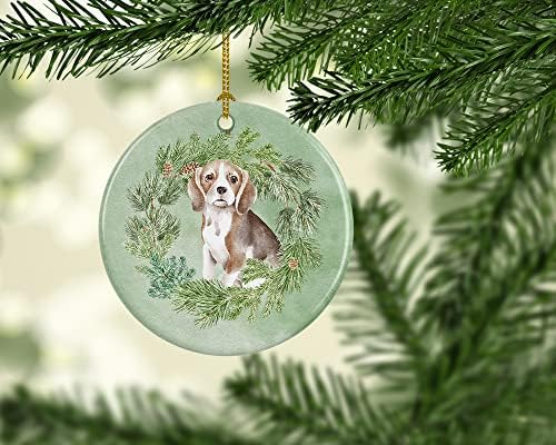 אוצרות קרוליין CK8818CO1 Beagle Puppy Kupby זר קרמיקה, קישוטים לעץ חג המולד, קישוט תלוי לחג המולד, חג,