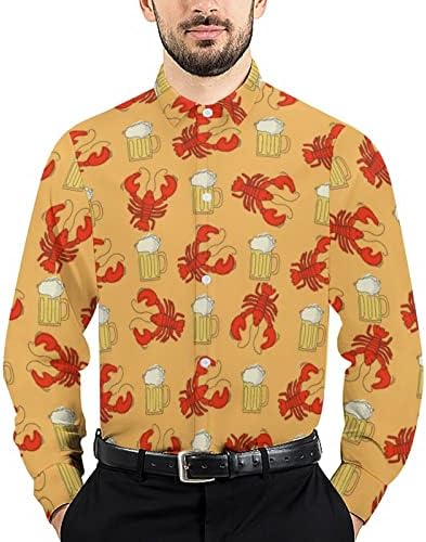 בירה וסרטנים גברים של כפתור למטה חולצה ארוך שרוול רגיל בכושר מזדמן חולצות