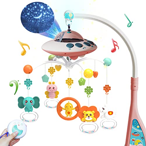 עריסת תינוק ניידת עם מוסיקה ואורות, ניידת לעריסה עם שלט רחוק, סיבוב, הקרנת ירח וכוכב, צעצועי עריסת