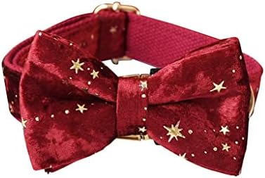 ZLXDP צווארון כלבים בהתאמה אישית חג המולד אדום קטיפה קטיפה צווארון מחמד חיות מחמד ורצועה עם כלב פסטיבל כוכבי