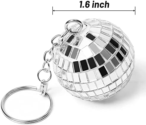 12 יחידות דיסקו כדור מחזיק מפתחות Keyring Keyring 70S Disco מחזיק מפתח מראה כדור מכיל מפתח מכסף קטן מכסף דיסקו