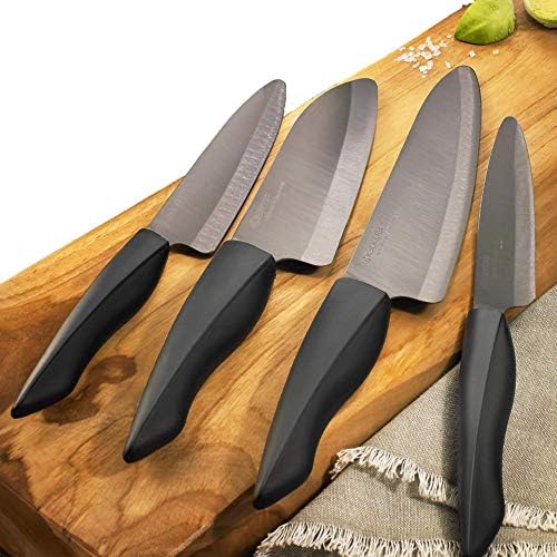 סדרת חדשנות של Kyocera קרמיקה 6 סכין סנטוקו של שף עם ידית ארגונומית מגע רכה, להב שחור, ידית שחורה
