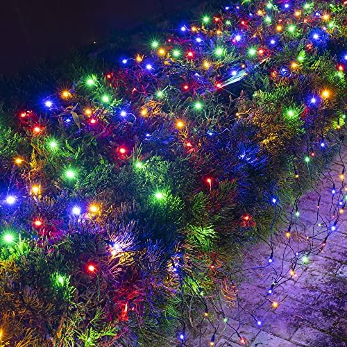 חג המולד בהיר 200 אורות נטו LED, 9.8 רגל x 6.6 רגל אורות רשת ניתנים לחיבור עם 8 מצבי תאורה, קישוטים לחג