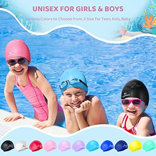 ילדים ארוך שיער לשחות כובע עבור בנות בנים, 3 גודל סיליקון שחייה כובע לגיל 1-15 פעוט ילדי בני נוער, עמיד
