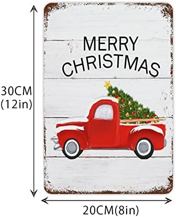 עיצוב מקורה לחג המולד עץ אורן אדום משאית אדומה שלט מתכת ארז אורן גרלנד שלט פח חידוש מגש שכבי