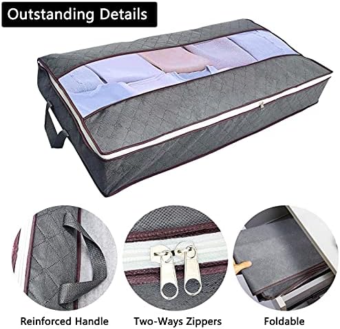 מתחת לשקית אחסון מיטה מכולות - 1 חבילה 90L שקיות אחסון בגדי שמיכה מתקפלים עם רוכסנים וידיות
