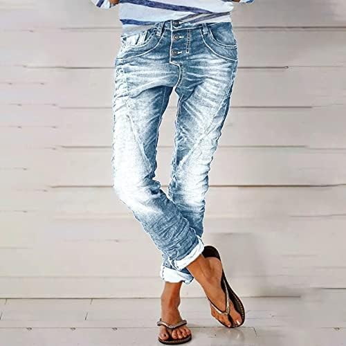 אילוגו נשים מכנסיים ג 'ינס גבוהה טרנדי חור כפתור מותניים למתוח מכנסיים נשים בתוספת גודל ז' אן חולצה
