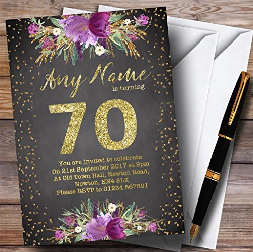גיר בצבעי מים סגול זהב 70 הזמנות למסיבת יום הולדת בהתאמה אישית