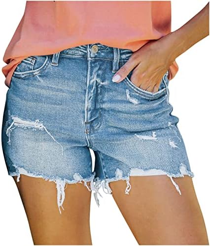 מכנסיים קצרים במותניים גבוהות של נשים קצרות קיץ מזדמן צבע מוצק נקרע במצוקה נמתחת בכל התאמה של ג'ין מכנסיים