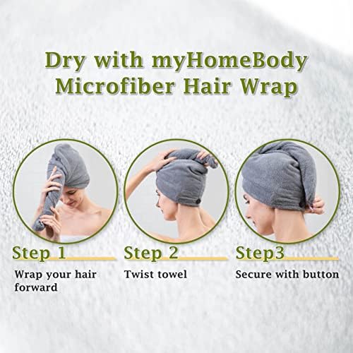 Myhomebody Moms שיער וחבילת גוף - 3 ספוגי אמבטיה קצף פרימיום עם 3 אריזות עטיפות מגבות שיער מיקרופייבר