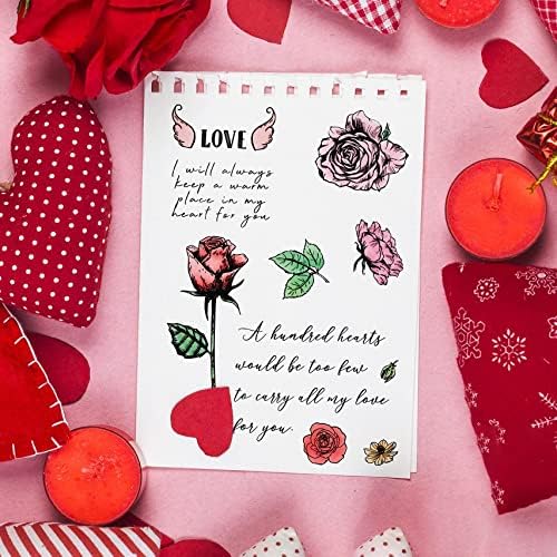 חג האהבה שמח מילות אהבה סנטימנט בולים ברורים לייצור כרטיסים קישוטי DIY, פרחים רוז בולים ברורים לבלטות מלאכות