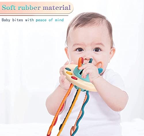 Ddubsut ​​Montessori צעצועים לתינוק 6 עד 12 חודשים, UFO סיליקון משיכה חוט צעצועים אינטראקטיביים, צעצועים