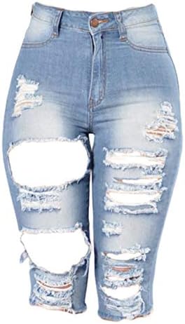 Andongnywell Womens מותניים גבוהים במצוקה במצוקה מכנסי ג'ינס קצרים מכנסיים קצרים מזדמנים עם מכנסי רוכסן בכיסים