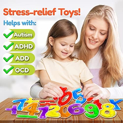 צעצועי למידה חושיים לילדים - 16 חבילות מספר פעוטות וסמלים צעצועים למידה לגיל הרך, צעצועים חושיים ג'ל לילדים