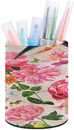 צבעי מים ציפורים פרחים ופרפרים עור עט מחזיק חמוד עיפרון סירי שולחן העבודה אחסון מגירת איפור ארגונית עבור