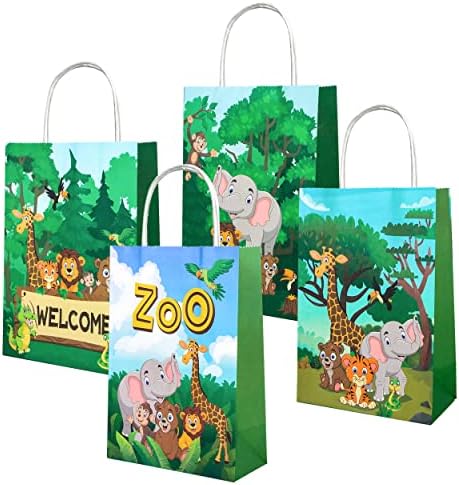 12 יחידות ספארי שקיות מתנות בג'ונגל תיקי מודיה בעלי חיים עם ידיות לג'ונגל נושא מסיבת יום הולדת לטובת ציוד מקלחת