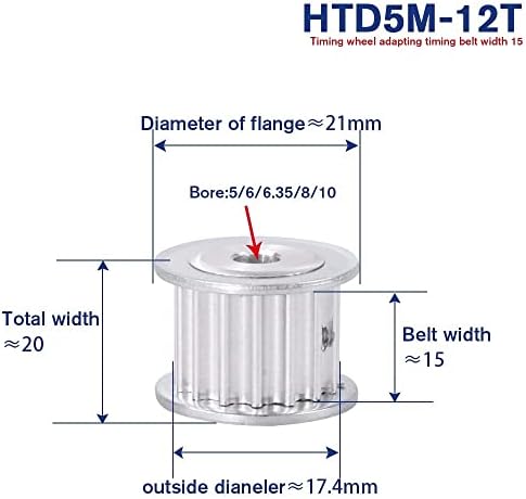 Zhengguifang Professional HTD5M 12T גלגלת חגורת תזמון, 5/6/6.35/8 ממ גלגלת הילוכים משעממת 10T 5M12T 15