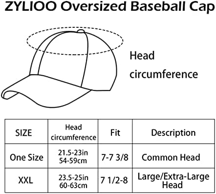 Zylioo xxl מכסה בייסבול רקמה גדולה, כובע אבא מותאם אישית מתכוונן לראשים גדולים, כובעי בייסבול לוגו גדול