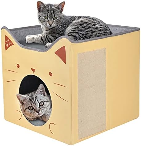 חתול מיטת חתול בית דירה לחתולים מקורה-מתקפל חתול מערת מיטה עם עמיד מגרד-לחיות מחמד קוביית עם