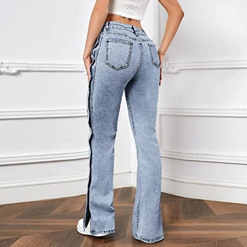 נשים כפתור גבוהה מכנסיים כיס מותניים אלסטי מכנסיים ג 'ינס ג' ינס חור רופף נשים של ג 'ינס נשים ז' אן מעיל