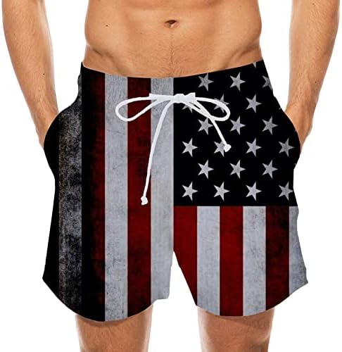 מכנסי חדר כושר לגברים יום העצמאות יום עצמאות דגל פסים מכנסיים קצרים מותניים אלסטיים חוף מכנסיים