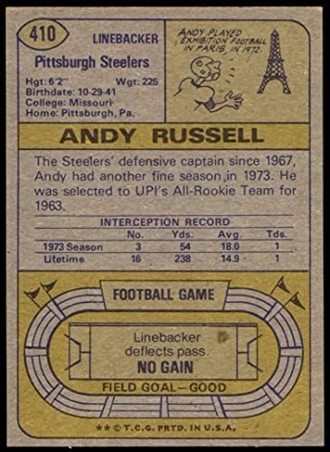 1974 Topps 410 אנדי ראסל פיטסבורג סטילרס NM Steelers