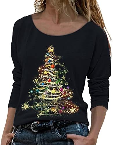 נשים חולצה חג המולד הדפסת חולצה ארוך שרוול עגול צוואר חולצה רופף למעלה נשי חולצה